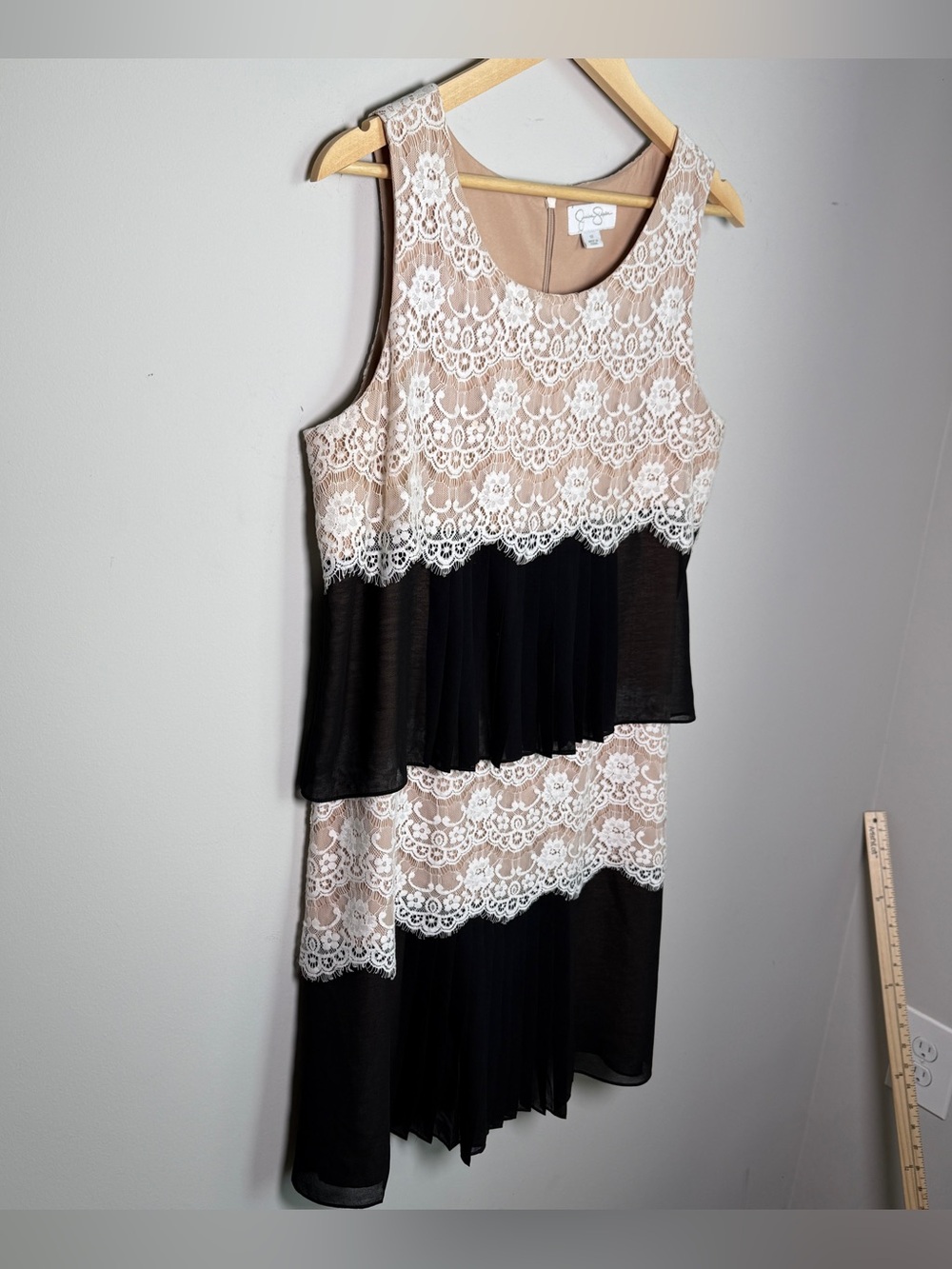 Jessica Simpson Black Ivory Lace Tiered Pleated Dress | Gatsby Flapper | Size 12